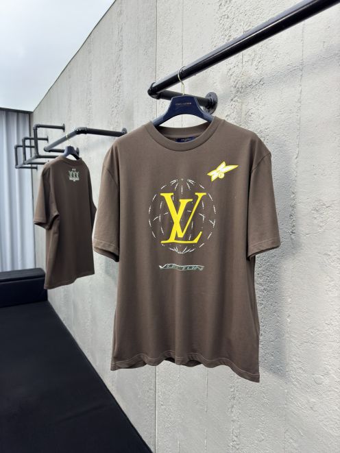 お勧め ルイヴィトンtシャツコーデスーパーコピー 純綿 トップス ロゴプリント 半袖 ブラウン