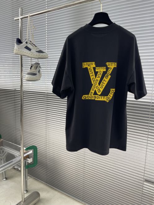 ルイヴィトンtシャツ新作スーパーコピー 純綿 トップス ロゴプリント 半袖 ゆったり ブラック