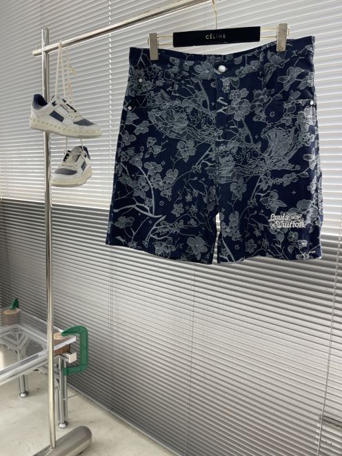 ヴィトン パンツ レディース偽物 ショットズボン デニム ジーンズ 花柄 ブルー