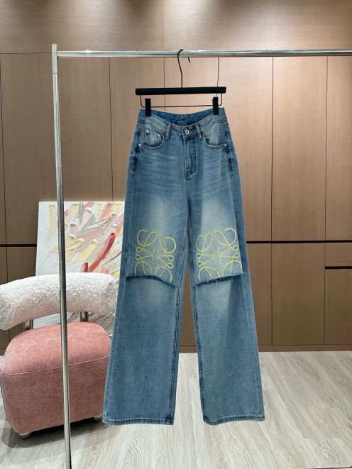 ロエベ デニムパンツ レディコピー ジーンズ 筒形ズボン 個性的なパンツ シンプル ブルー