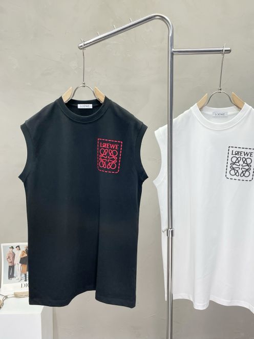 ロエベハウルtシャツコピー 100%綿 通気性いい 無袖トップス 柔らかい 2色可選