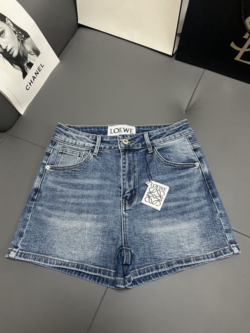 ロエベ パンツ レディ偽物 デニム ジーンズ ショットパンツ ロゴプリント ブルー