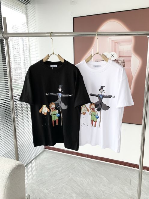 ロエベtシャツ メルカリコピー ゆったり 純綿 通気性いい トップス 短袖 プリント 2色可選