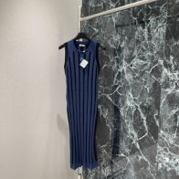 優しい ロエベ レザー スカート激安通販 ワンピース 爽やかさ 無袖 縦縞 シンプル ブルー