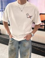 トムブラウンtシャツコピー 100％綿 トップス 半袖 犬プリント シンプル ホワイト