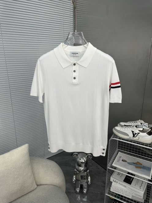 TB お買い得なトムブラウンひろきコピー 高品質 トップス 綿 半袖 ポロシャツ ホワイト