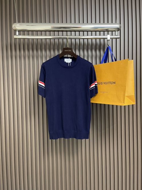 TB トムブラウンとアディダススーパーコピー 高品質 トップス 綿 襟なし ポロシャツ ブルー