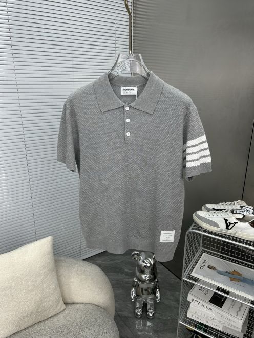 TB トムブラウン 若い頃スーパーコピー 高品質 トップス 綿 半袖 ポロシャツ グレー