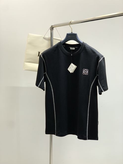 ロエベ tシャツサイズ感コピー トップス 純綿 柔らかい 半袖 ロゴ刺繍 ブラック