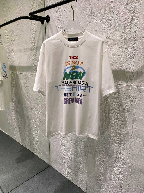 最新の2025年 バレンシアガクルー tシャツ偽物 短袖 プリント 純綿 トップス ホワイト