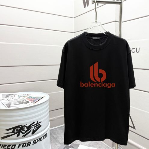 バレンシアガtシャツ コーデコピー プリント 男女兼用 ゆったり 純綿 トップス 短袖 ブラック