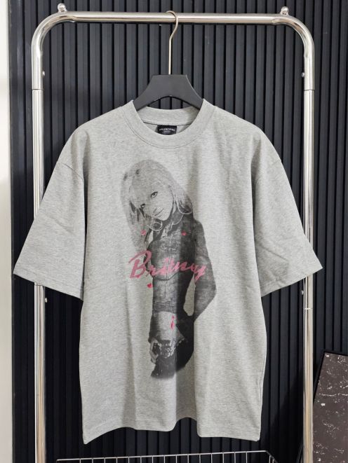 新品‼バレンシアガクルー tシャツ偽物 トップス 純綿 プリント ゆったり 短袖 グレー
