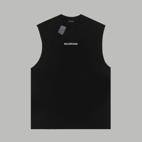 激安 バレンシアガtシャツサイズ感コピー トップス 純綿 無袖 シンプル ブラック