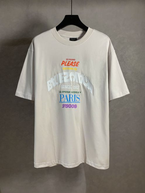 バレンシアガtシャツ 偽物 見分け方コピー ゆったり 男女兼用 純綿 トップス 短袖 プリント ホワイト