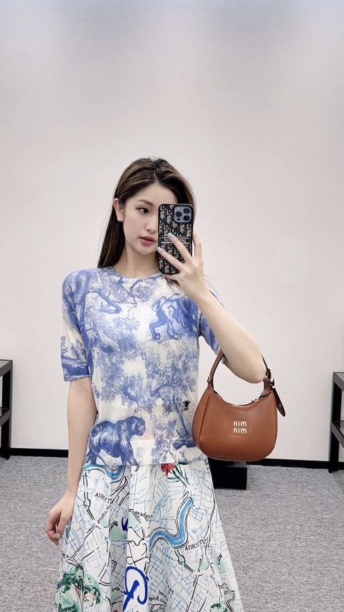 ディオールtシャツレディースコピー 優雅レディ プリント 通気性いい 半袖 トップる ブルー