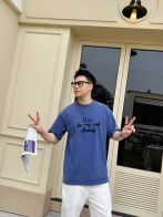 tシャツ ディオール偽物 柔軟 ゆったり 通気性いい トップス 短袖Ｔシャツ 100％綿 ブルー