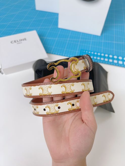 超低価格 セリーヌベルト 買取Ｎ級品 幅2.5cm 優雅レディ 牛革 レザー ホワイト