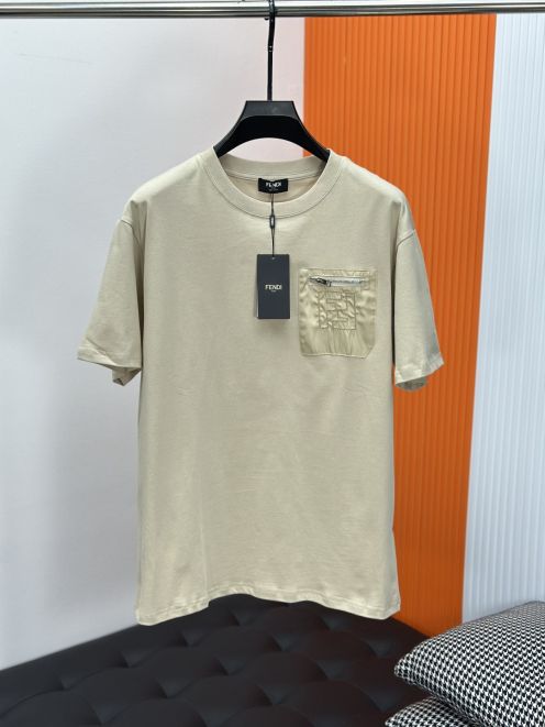 夏新作 メンズ fendi t シャツコピー トップス 短袖 純綿 シンプル ベージュ色