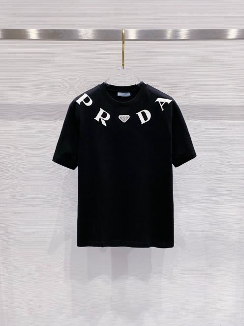 プラダ メンズ t シャツスーパーコピー 純綿 トップス プリント 短袖 シンプル 男女兼用 ブラック