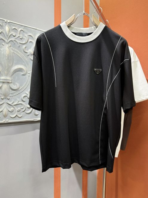 プラダ t シャツ ロゴコピー 純綿 トップス 上質 柔軟 シンプル ブラック