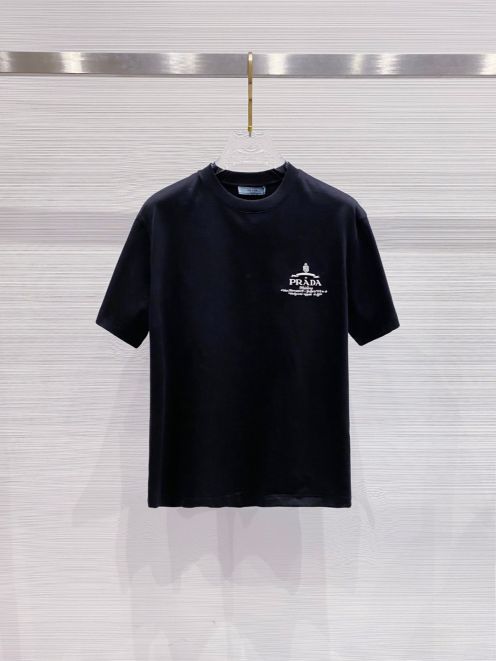 prada レディース t シャツコピー 純綿 トップス tシャツ シンプル 男女兼用 ブラック