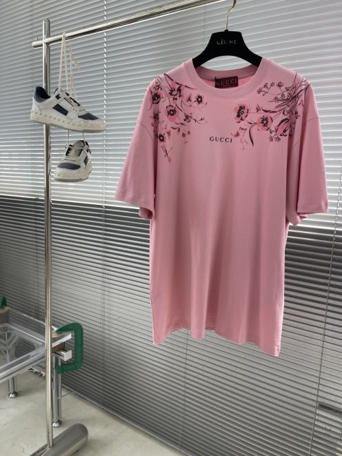 GUCC      25ss新款早秋系列 棉质印花网眼短袖 落肩袖T恤