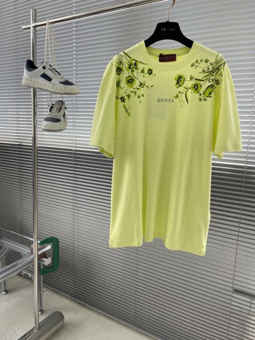 グッチ スーパーコピー 25SS 早秋 コットンメッシュ プリント半袖Tシャツ