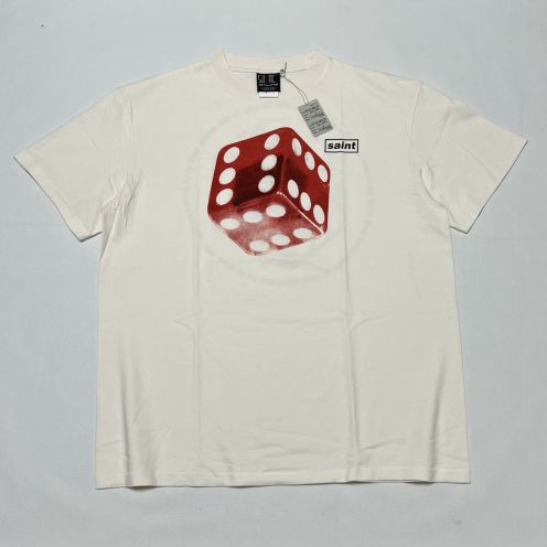 セント マイケル サークルTシャツ ホワイト サイコロプリント ウォッシュ加工 2025新作 ブランドコピー 激安通販 快適な着心地 レビュー高リピ率