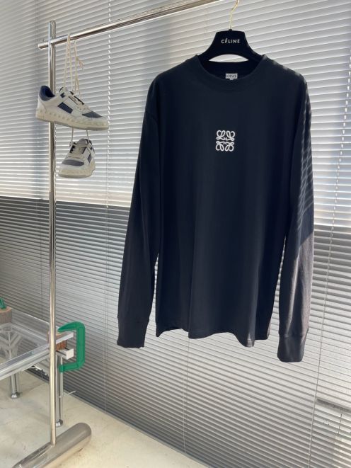 ロエベ Tシャツ ブランド コピー 安全通販 ブラック 長袖 ロゴ刺繍 快適な着心地 高級感仕上げ 秘密厳守配送