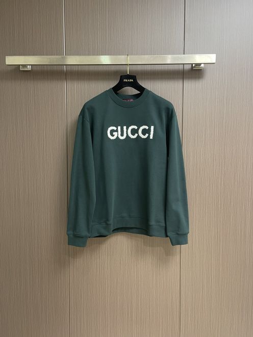 グッチ ブランド コピー スウェット 2025新作 グリーン 白ロゴ刺繍 男女兼用 通気 快適な着心地 高品質仕上げ 安心サイト