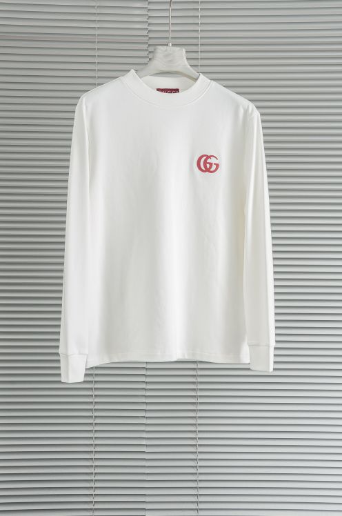グッチ ブランド コピー 長袖Tシャツ 2025新作 ホワイト GGロゴ刺繍 通気 快適な着心地 シンプルデザイン 男女兼用 安心サイト