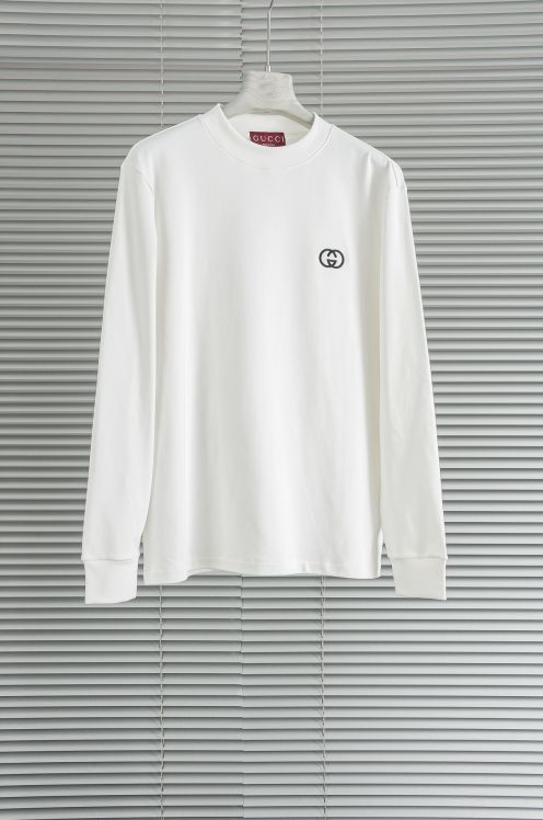 グッチ ブランド コピー 長袖Tシャツ 2025新作 ホワイト GGロゴ刺繍 通気 快適な着心地 シンプルデザイン 男女兼用 安心サイト