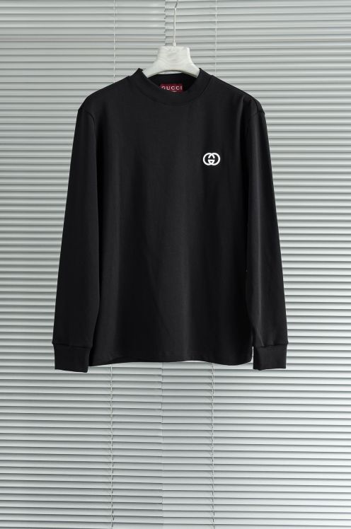 グッチ ブランド コピー 長袖Tシャツ 2025新作 ブラック GGロゴ刺繍 通気 快適な着心地 シンプルデザイン 男女兼用 安心サイト