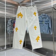  クロムハーツ スーパーコピー 優良サイト ホワイトデニムパンツ イエロークロス装飾 数量限定入荷 安心の日本倉庫