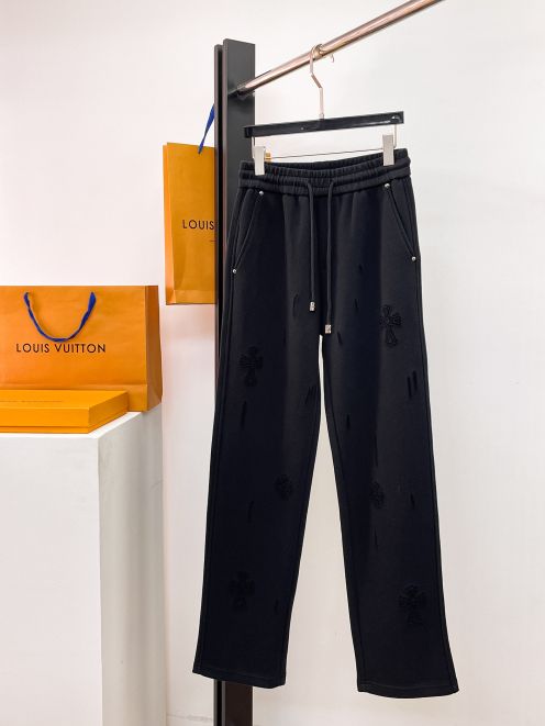 クロムハーツ スウェットパンツ n級 2025新作 ブラック クロス刺繍 ロゴ入り 高品質 ジョガー風 ストリート