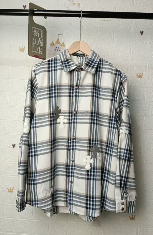 クロムハーツ チェックシャツ n級 2025新作 クロスワッペン 長袖 カジュアル 高品質 ストリート ファッション