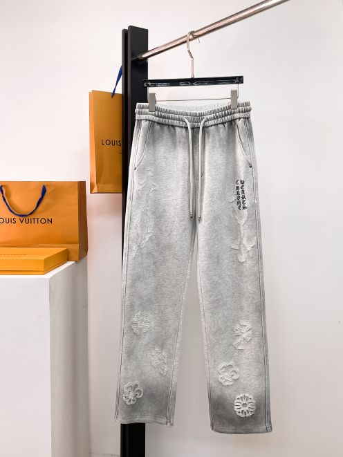 クロムハーツ スウェットパンツ n級 2025新作 グレー クロス刺繍 ロゴ入り ジョガー風 高品質 ストリート