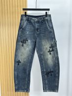 クロムハーツ ジーンズ n級 2025新作 ブルー クロスレザーパッチ ヴィンテージ加工 デニムパンツ