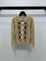 ミュウミュウ アーガイル柄 襟付き ニット セーター ベージュ ブランド コピー 上品デザイン 高級感仕上げ 秋冬人気即納