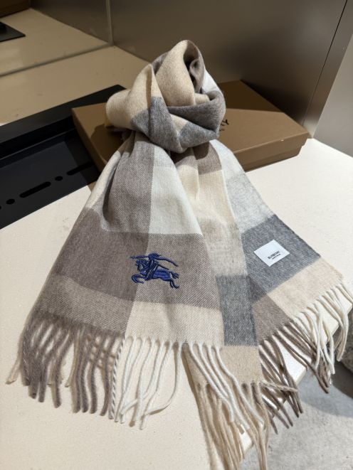 バーバリー マフラー メンズ レディース ブランド コピー 安全通販 チェック柄 カシミヤ混 グレー 2025新作