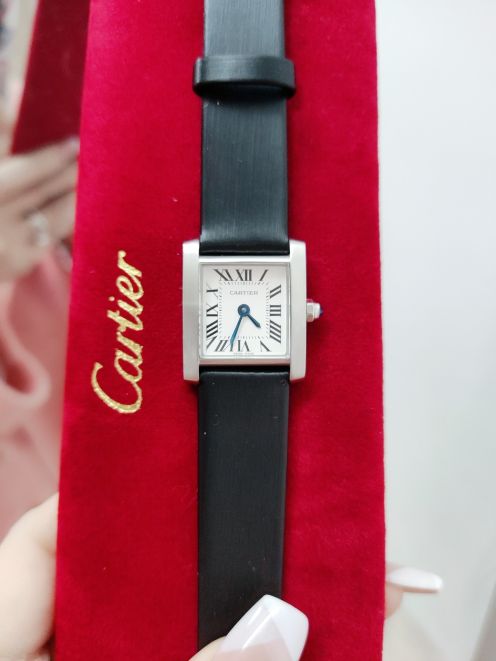 カルティエ 時計 レディース ブランド コピー 安全通販 タンクミニ ブラックレザー シルバー 高級腕時計