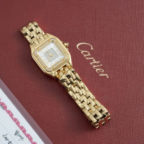 カルティエ 時計 レディース ブランド コピー 安全通販 パンテール ゴールド ダイヤ 高級腕時計 ホワイトフェイス