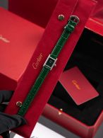 カルティエ 時計 レディース ブランド コピー 高品質 グリーンレザー タンクミニ ブラックフェイス ダイヤ装飾