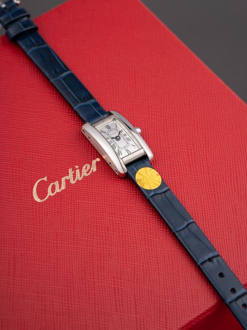 カルティエ 時計 レディース スーパーコピー 優良店 タンク アロンジェ シルバー ネイビー ストラップ 高級腕時計