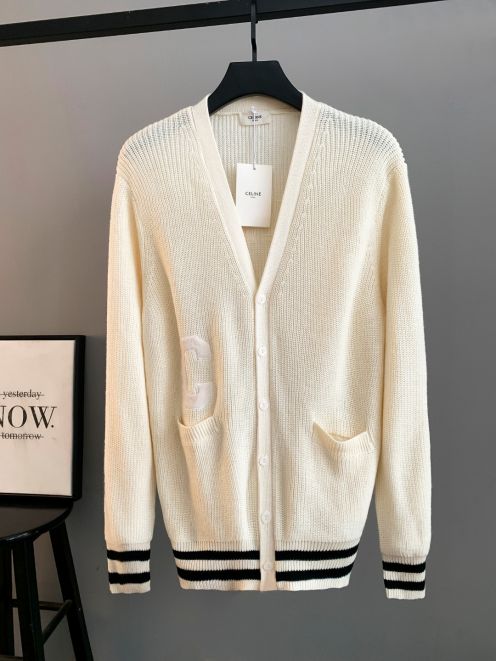 セリーヌ カーディガン 優良サイト ホワイト ブラックライン 2025新作 ブランド 服 コピー 高再現度 上質ニット仕様