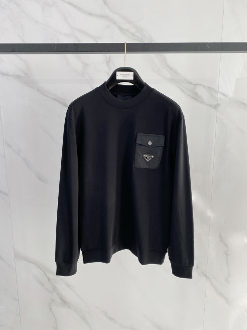 プラダ 激安屋口コミ 2025新作 ブラック フロントポケット クルーネックスウェット 高再現度 高評価 安心サイト 実店舗運営