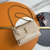 サンローラン チェーンバッグ コピー 2025新作 高品質 上質感 丁寧な縫製 高再現度 レビュー高リピ率 クリームベージュ クロコ型押し