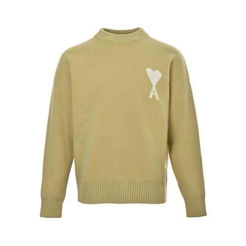 アミ パリ クルーネックニット 2026新作 オリーブイエロー スーパーコピー 高再現度 快適な着心地 男女兼用 肌触り良好 高品質仕上げ