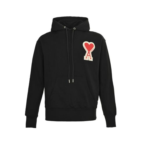 アミ パリ 偽物 バレない再現度 ブラック レッドハートAワッペン プルオーバー パーカー 2026新作 高評価 口コミ多数 快適な着心地