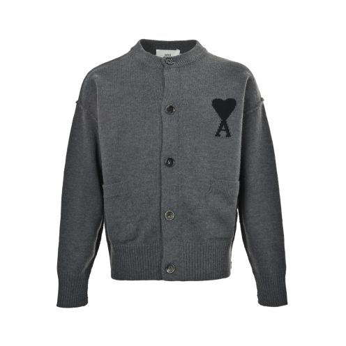 アミ パリ n級 チャコールグレー ハートA刺繍 ニットカーディガン 2026新作 高評価 口コミ多数 快適な着心地 高再現度 丁寧な縫製 安心サイト